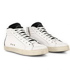 P448 MENS Skate Leather Two Tone High Top Sneakers White Black Size 11.5/45
